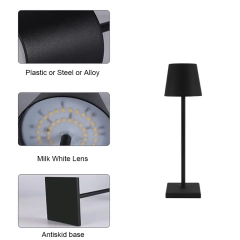 Stolna lampa za restorane, CRNA, s baterijom, punjiva, 3600 mAh