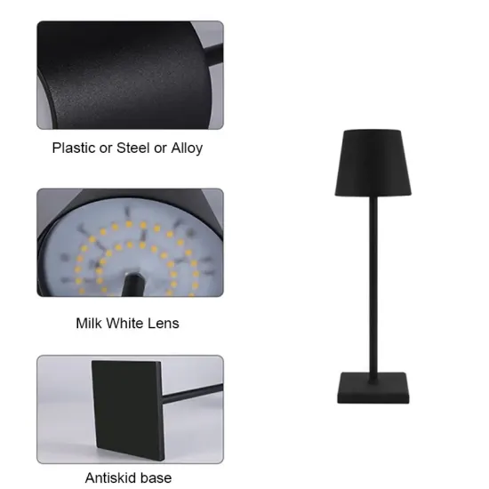 Lampada da tavolo per ristoranti, NERA, con batteria, ricaricabile, 3600 mAh